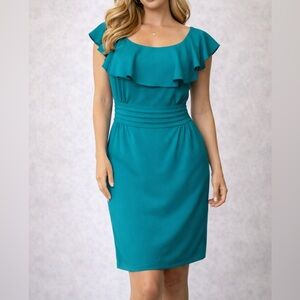 Gianni Bini Dress Emerald Green 8 Flutter Neckline Short Sleeve Summer